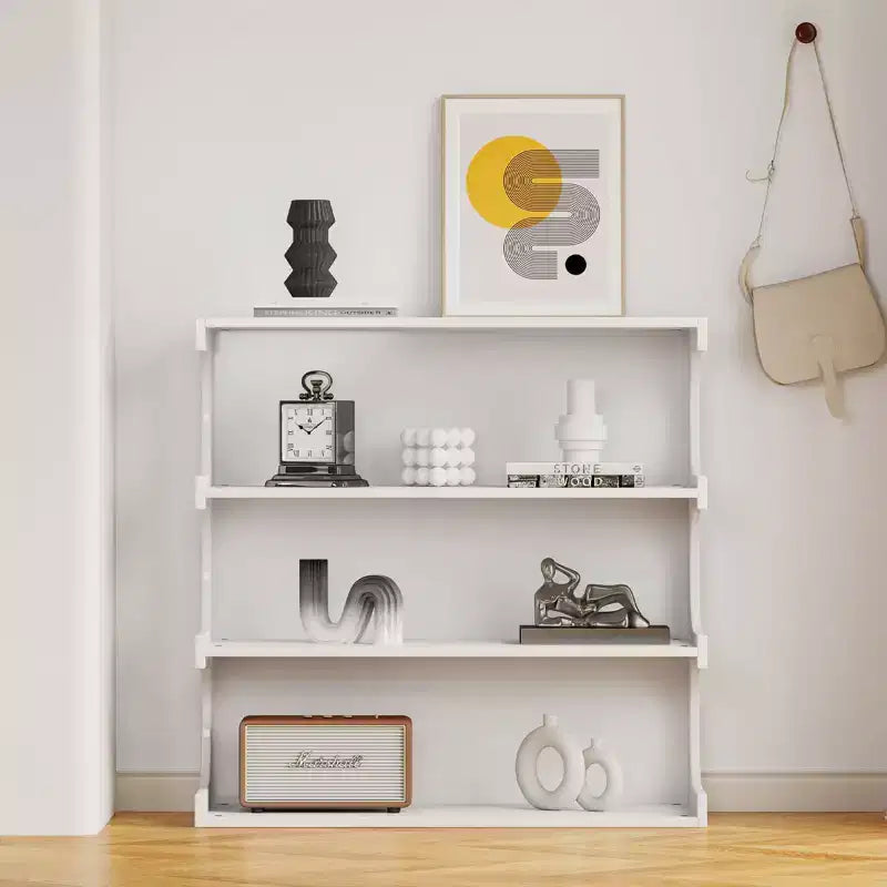 Bibliothèque moderne 2-en-1, étagère au sol minimaliste à 4 niveaux, vitrine pour salon, chambre, bureau