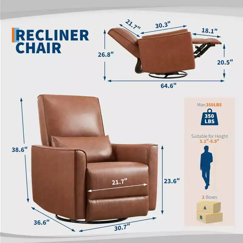 Fauteuil inclinable pivotant surdimensionné, fauteuil inclinable à bascule manuel en similicuir, canapé inclinable profond avec dossier haut