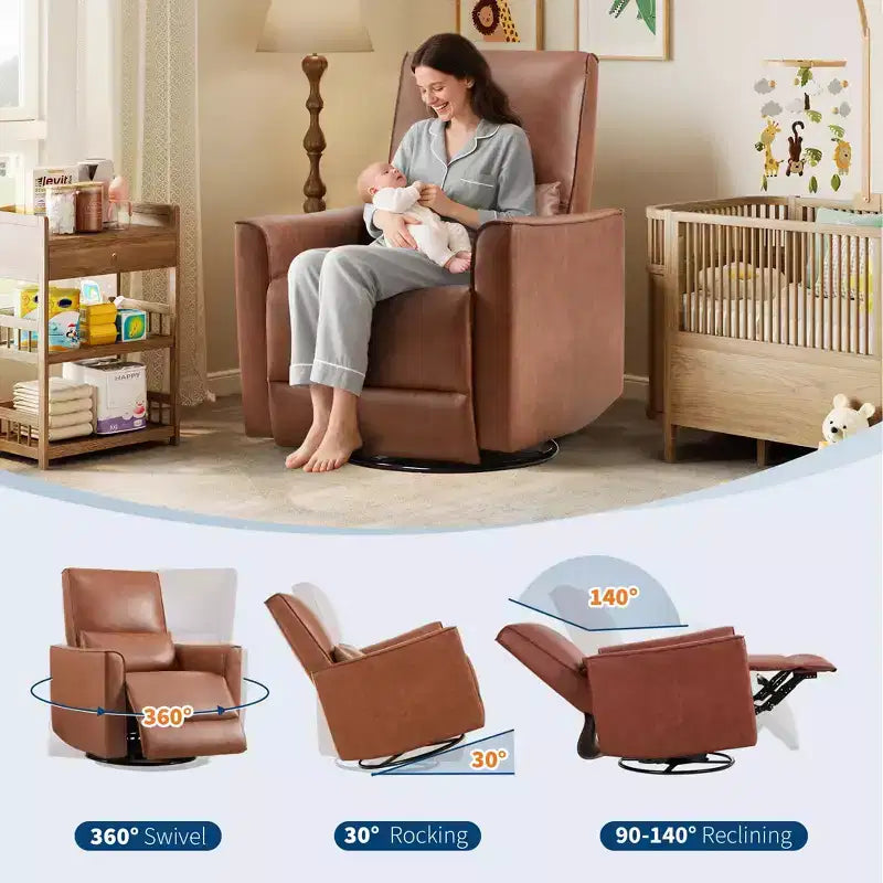 Fauteuil inclinable pivotant surdimensionné, fauteuil inclinable à bascule manuel en similicuir, canapé inclinable profond avec dossier haut