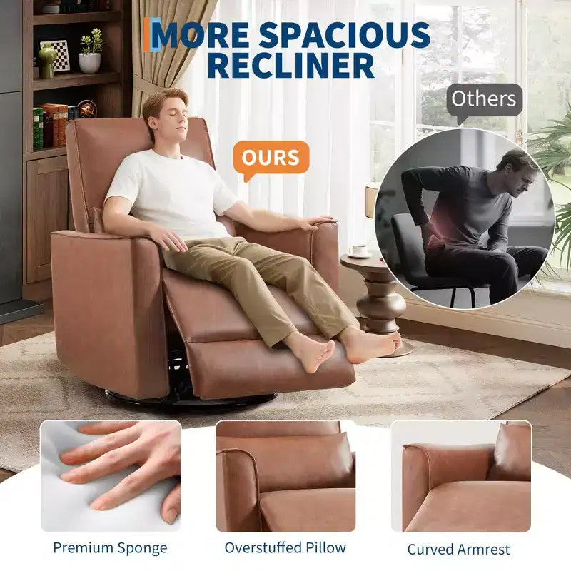 Fauteuil inclinable pivotant surdimensionné, fauteuil inclinable à bascule manuel en similicuir, canapé inclinable profond avec dossier haut