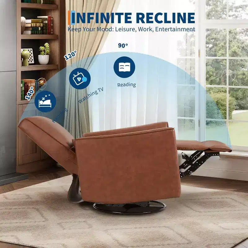 Fauteuil inclinable pivotant surdimensionné, fauteuil inclinable à bascule manuel en similicuir, canapé inclinable profond avec dossier haut