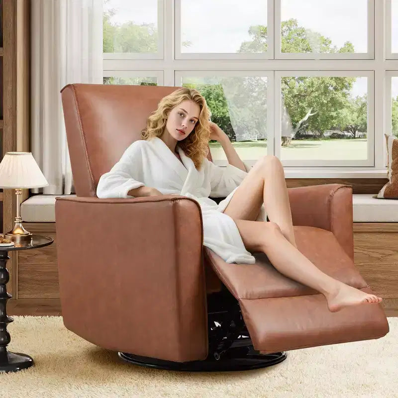 Fauteuil inclinable pivotant surdimensionné, fauteuil inclinable à bascule manuel en similicuir, canapé inclinable profond avec dossier haut