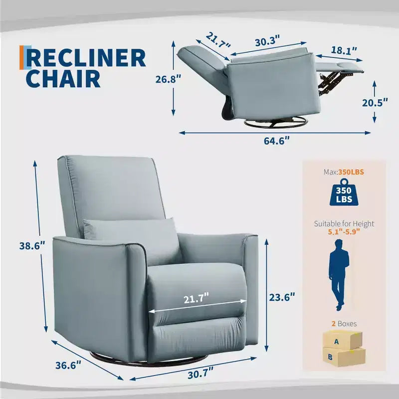 Fauteuil inclinable pivotant surdimensionné, fauteuil inclinable à bascule manuel en similicuir, canapé inclinable profond avec dossier haut