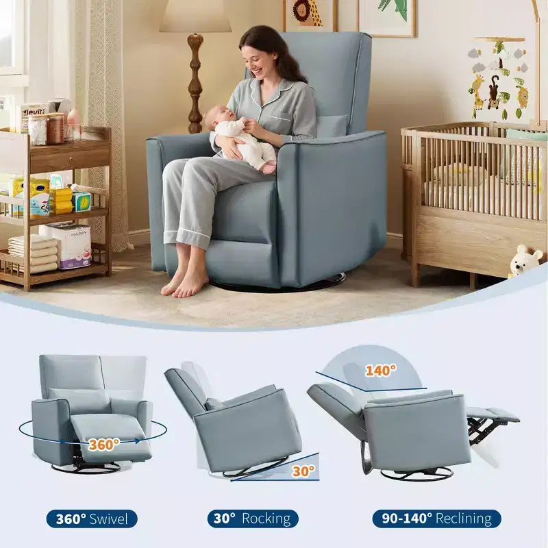 Fauteuil inclinable pivotant surdimensionné, fauteuil inclinable à bascule manuel en similicuir, canapé inclinable profond avec dossier haut