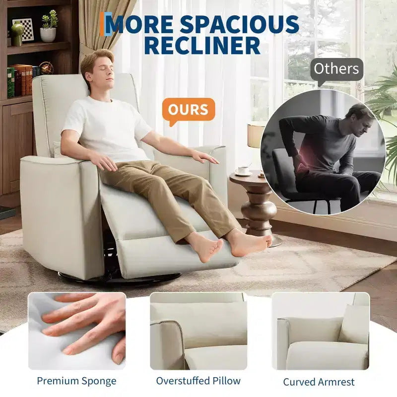 Fauteuil inclinable pivotant surdimensionné, fauteuil inclinable à bascule manuel en similicuir, canapé inclinable profond avec dossier haut