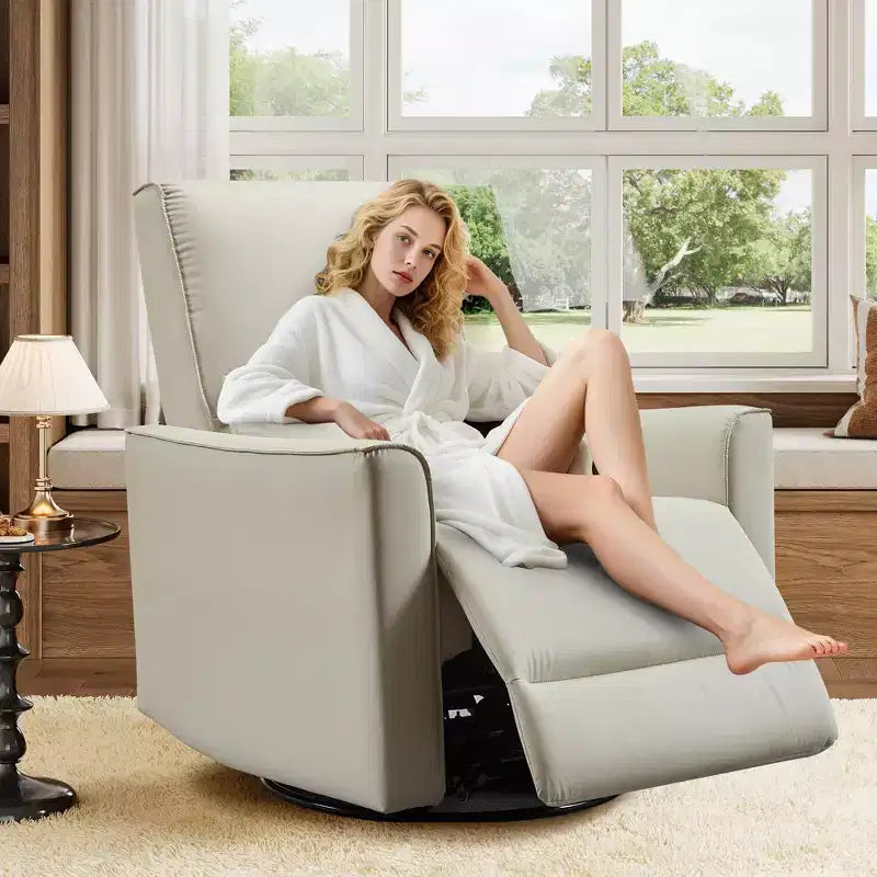 Fauteuil inclinable pivotant surdimensionné, fauteuil inclinable à bascule manuel en similicuir, canapé inclinable profond avec dossier haut