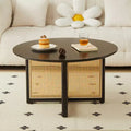 GDFStudio Juliette Mid-Century Modern Rubberwood Rattan Round Coffee Table