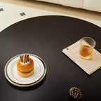 Table basse ronde en rotin et bois d'hévéa, style moderne du milieu du siècle