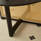 Table basse ronde en rotin et bois d'hévéa, style moderne du milieu du siècle