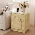 Table de chevet avec station de recharge, tables d'appoint LED modernes avec 2 tiroirs, table de chevet bohème avec rangement pour chambre et salon, chêne naturel