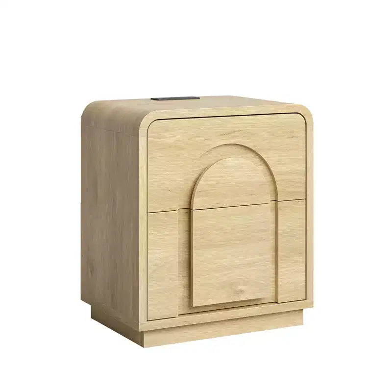 Table de chevet avec station de recharge, tables d'appoint LED modernes avec 2 tiroirs, table de chevet bohème avec rangement pour chambre et salon, chêne naturel