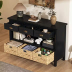 Meuble console rétro, buffet avec 6 tiroirs de rangement et 1 étagère ouverte, meuble de rangement pour salon, entrée, couloir