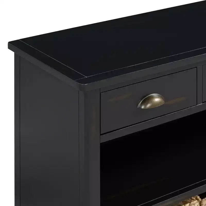 Meuble console rétro, buffet avec 6 tiroirs de rangement et 1 étagère ouverte, meuble de rangement pour salon, entrée, couloir