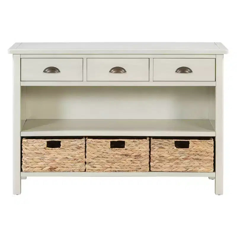 Meuble console rétro, buffet avec 6 tiroirs de rangement et 1 étagère ouverte, meuble de rangement pour salon, entrée, couloir