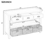 Meuble console rétro, buffet avec 6 tiroirs de rangement et 1 étagère ouverte, meuble de rangement pour salon, entrée, couloir