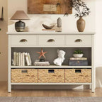 Meuble console rétro, buffet avec 6 tiroirs de rangement et 1 étagère ouverte, meuble de rangement pour salon, entrée, couloir