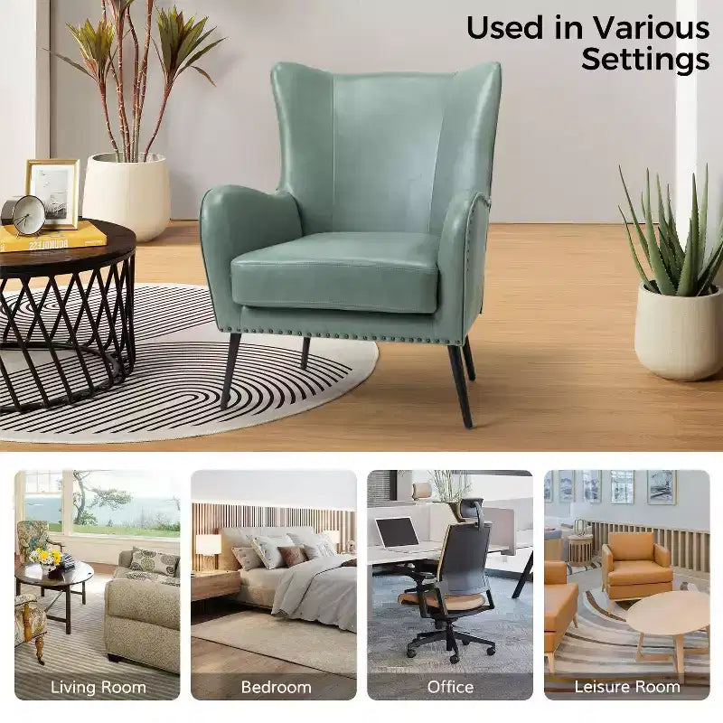 Fauteuil moderne avec pieds en métal, sauge