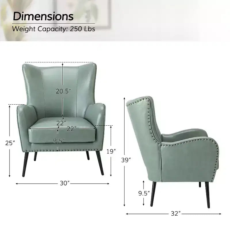 Fauteuil moderne avec pieds en métal, sauge