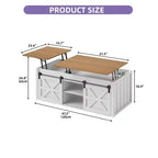Table Basse Relevable 122 cm Style Ferme avec Porte Coulissante Gain de Place pour Salon
