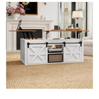 Table Basse Relevable 122 cm Style Ferme avec Porte Coulissante Gain de Place pour Salon
