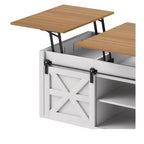 Table Basse Relevable 122 cm Style Ferme avec Porte Coulissante Gain de Place pour Salon