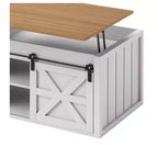 Table Basse Relevable 122 cm Style Ferme avec Porte Coulissante Gain de Place pour Salon