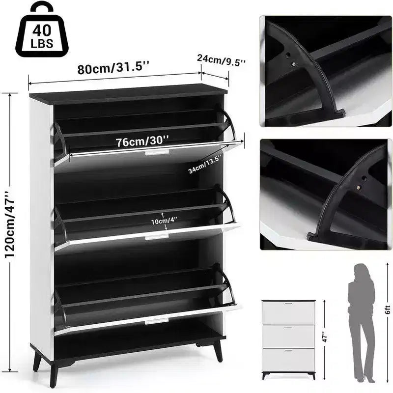 Meuble à chaussures avec 3 tiroirs basculants, meuble à chaussures étroit dissimulé pour l'entrée, étagère à chaussures autoportante pour l'entrée et le couloir.