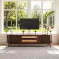 Homy Casa TV Stand with Rattan Drawers and Fluted Doors for Living Room, Walnut