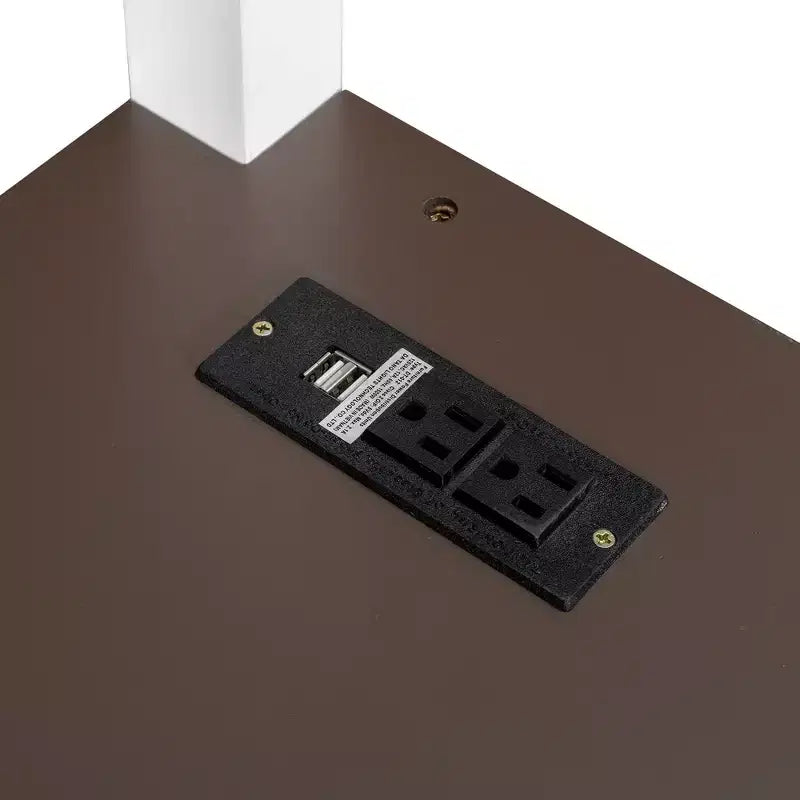Lit mezzanine Queen avec bureau, étagère de rangement et station de recharge USB, cadre de lit mezzanine en bois avec lattes et garde-corps, blanc