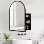 PexFix 39,4 x 24,5 Armoire de toilette noire arquée avec miroir, cadre en métal, encastrable, pour meuble de salle de bain, avec 2 étagères