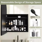 PexFix 39,4 x 24,5 Armoire de toilette noire arquée avec miroir, cadre en métal, encastrable, pour meuble de salle de bain, avec 2 étagères