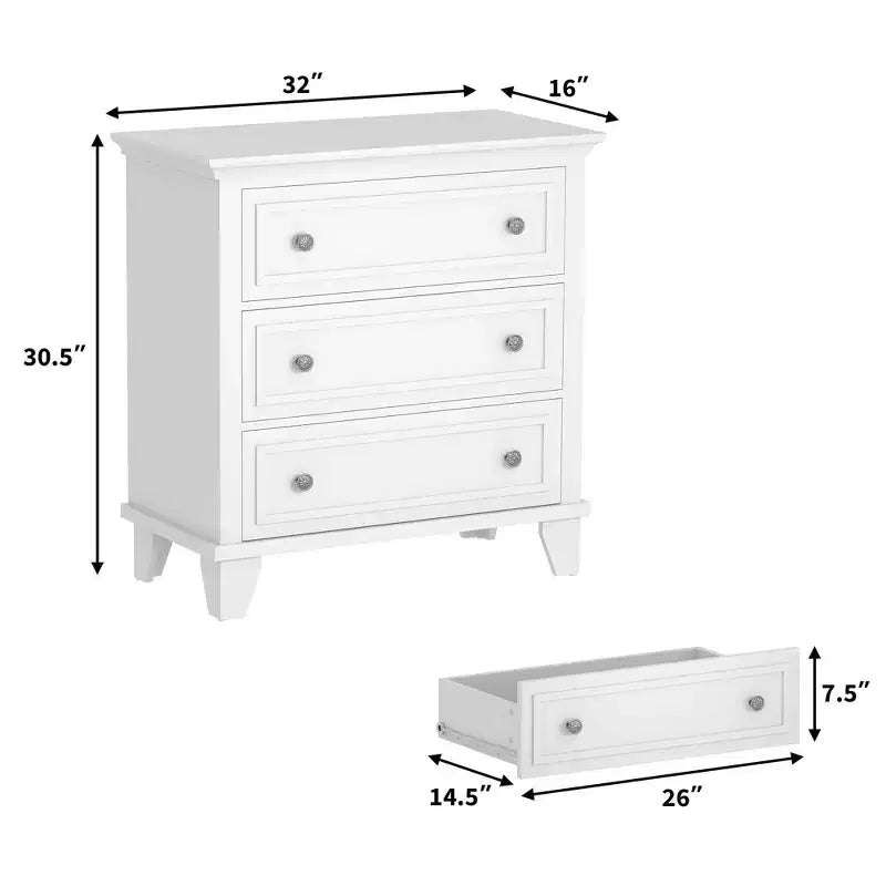 Commode à 3 tiroirs pour chambre à coucher, commode en bois de 81 cm de large, petite table de chevet, organisateur de rangement de vêtements pour chambre à coucher