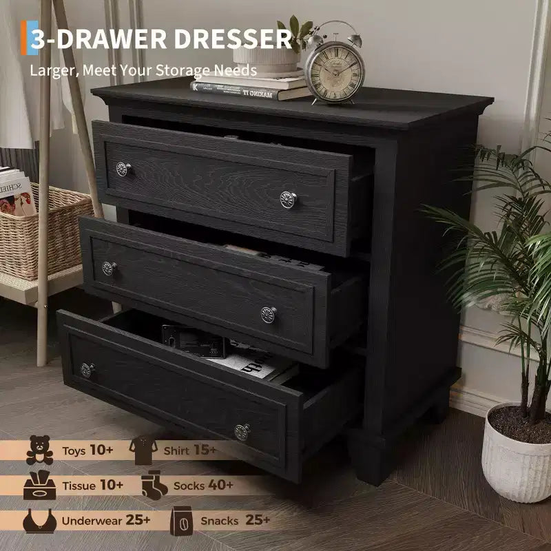 Commode à 3 tiroirs pour chambre à coucher, commode en bois de 81 cm de large, petite table de chevet, organisateur de rangement de vêtements pour chambre à coucher