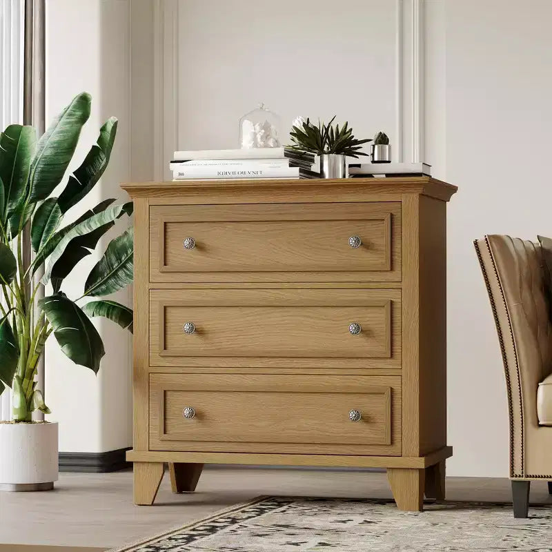 Commode à 3 tiroirs pour chambre à coucher, commode en bois de 81 cm de large, petite table de chevet, organisateur de rangement de vêtements pour chambre à coucher