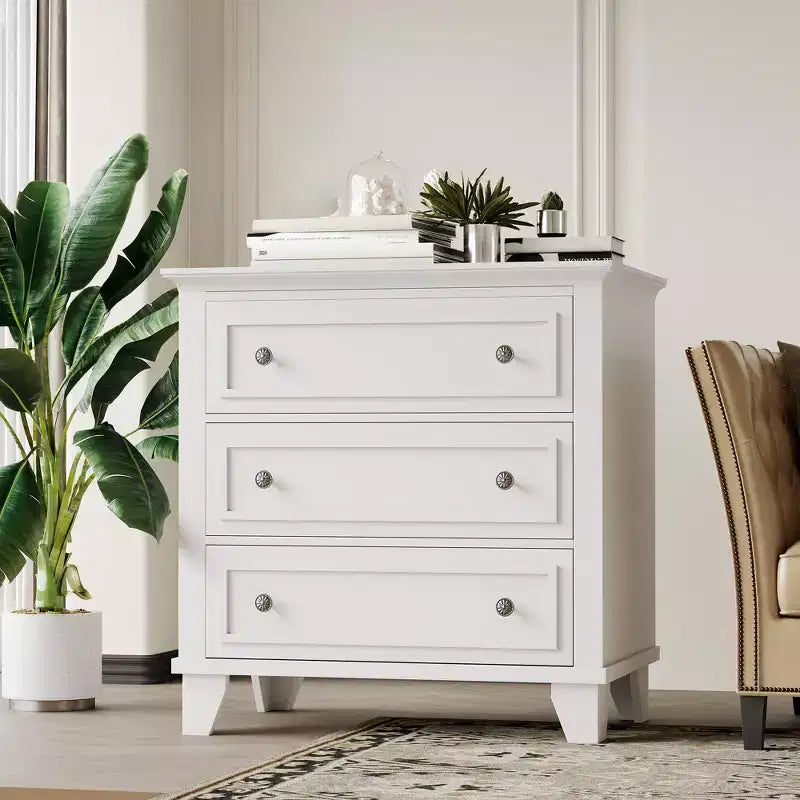 Commode à 3 tiroirs pour chambre à coucher, commode en bois de 81 cm de large, petite table de chevet, organisateur de rangement de vêtements pour chambre à coucher