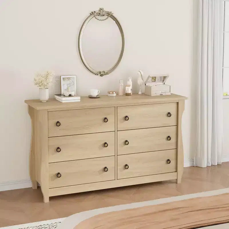Commode à 6 tiroirs de 120 cm pour chambre à coucher, meuble de rangement autonome en bois avec tiroirs, organisateur de placard pour salon, entrée, chêne naturel