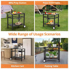 Chariot de service en métal 33x20 pour l'extérieur, table de barbecue avec 2 étagères, facile à nettoyer, polyvalente, noire