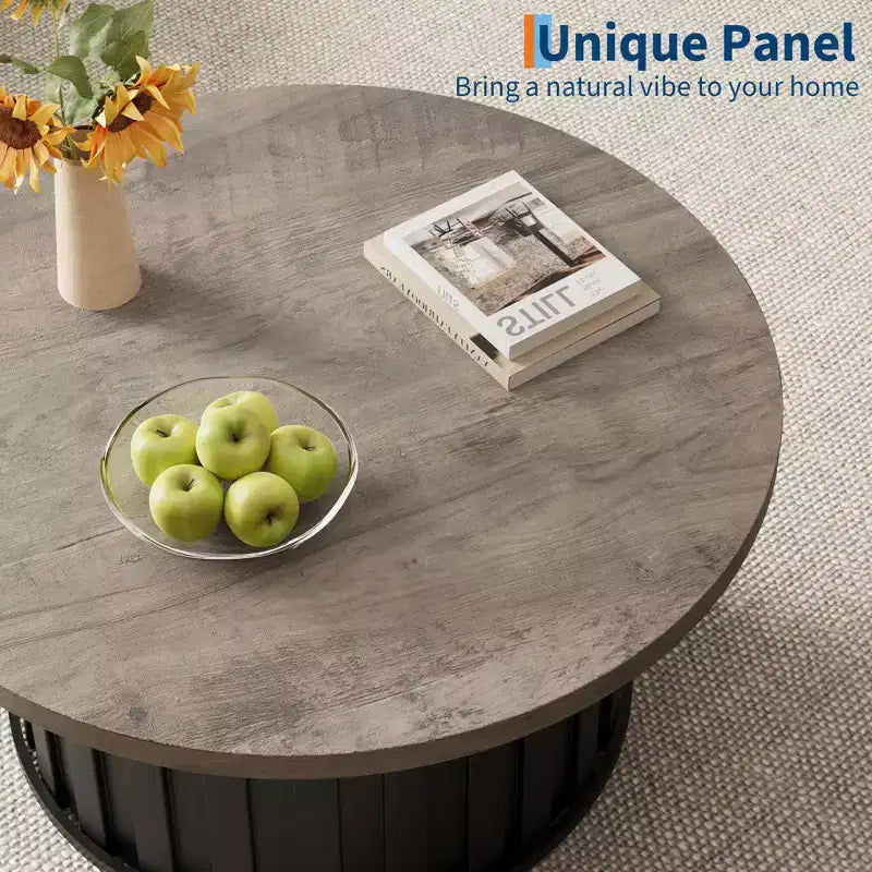 Table basse ronde 32, table basse de style Mid-Century avec base en métal, table basse cannelée pour salon, bureau, appartement