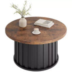 Table basse ronde 32, table basse de style Mid-Century avec base en métal, table basse cannelée pour salon, bureau, appartement