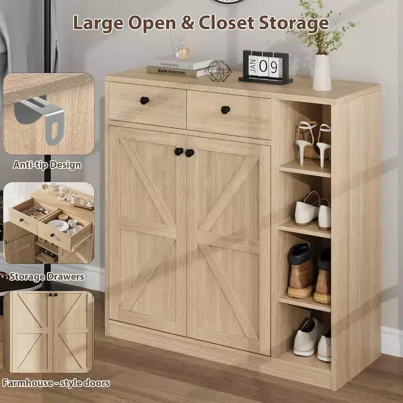Meuble à chaussures 42 paires – Organisateur à 4 niveaux avec portes et 3 étagères réglables pour entrée/porte d'entrée