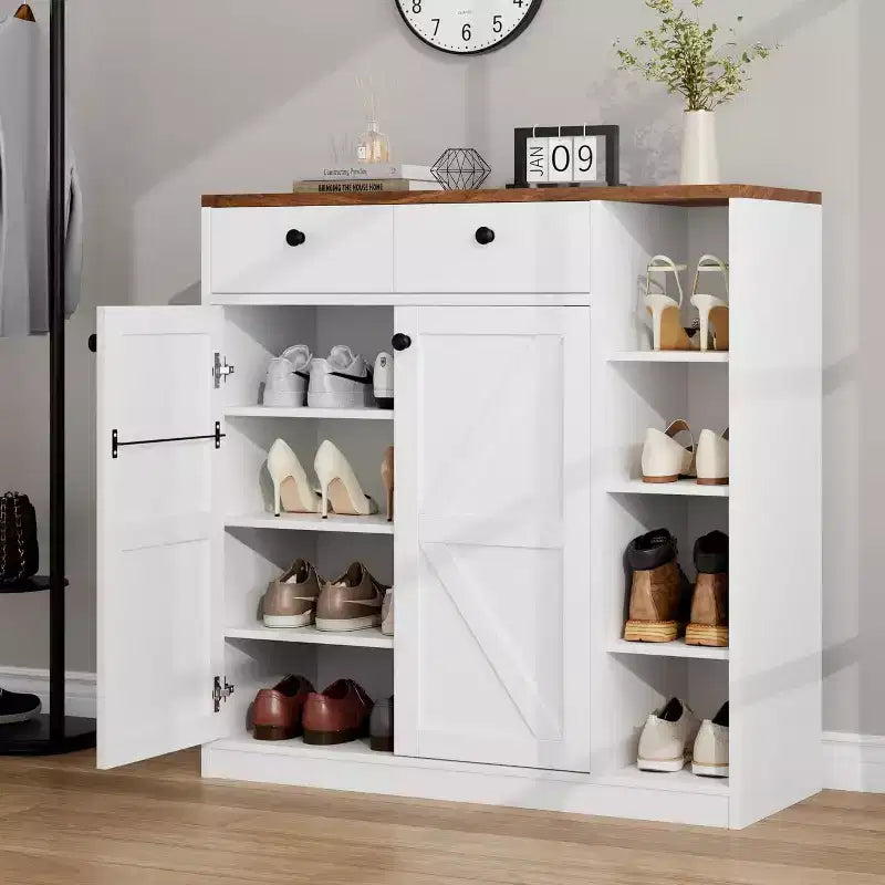 Meuble à chaussures 42 paires – Organisateur à 4 niveaux avec portes et 3 étagères réglables pour entrée/porte d'entrée