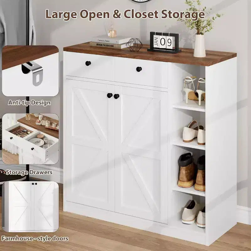 Meuble à chaussures 42 paires – Organisateur à 4 niveaux avec portes et 3 étagères réglables pour entrée/porte d'entrée