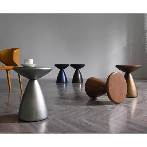 HomeStock 25 in.H Brown Color Round Metal Table Top End Table 1 -piece