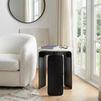 Modern Round Marble-Top Accent Side Table for Living Room Styling - Chic Narrow End Table with Sculptural Base for Home Decor - 20, White and Black