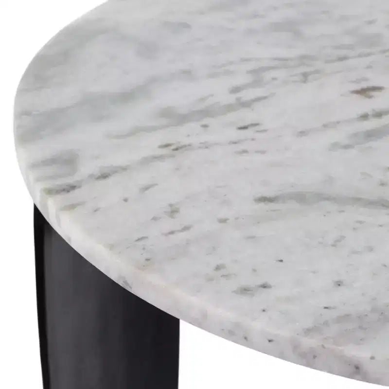 Table d'appoint moderne ronde à plateau en marbre pour le salon - Table d'appoint étroite et chic avec base sculpturale pour la décoration intérieure - 20, blanc et noir