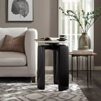 Table d'appoint moderne ronde à plateau en marbre pour le salon - Table d'appoint étroite et chic avec base sculpturale pour la décoration intérieure - 20, blanc et noir