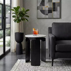 Table d'appoint moderne ronde à plateau en marbre pour le salon - Table d'appoint étroite et chic avec base sculpturale pour la décoration intérieure - 20, blanc et noir