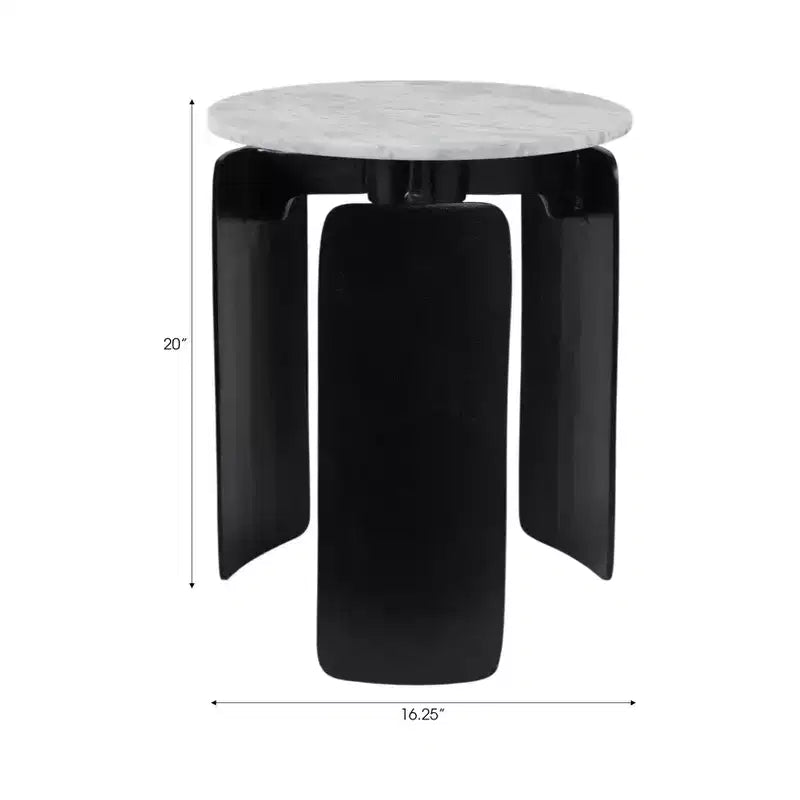 Table d'appoint moderne ronde à plateau en marbre pour le salon - Table d'appoint étroite et chic avec base sculpturale pour la décoration intérieure - 20, blanc et noir