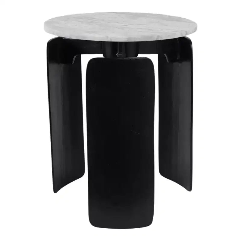 Table d'appoint moderne ronde à plateau en marbre pour le salon - Table d'appoint étroite et chic avec base sculpturale pour la décoration intérieure - 20, blanc et noir