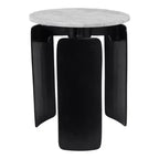 Table d'appoint moderne ronde à plateau en marbre pour le salon - Table d'appoint étroite et chic avec base sculpturale pour la décoration intérieure - 20, blanc et noir